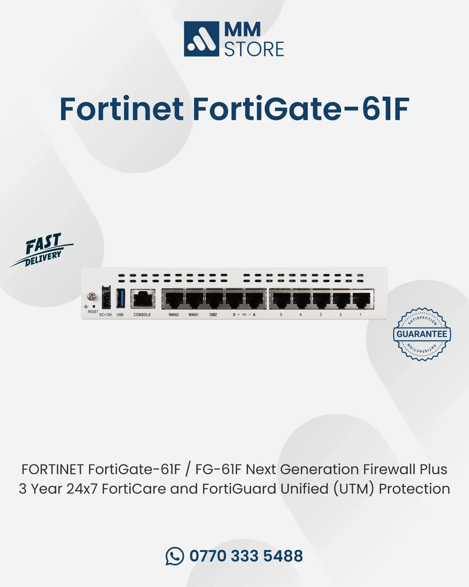 FORTINET FortiGate-61F / FG-61F Next Generation Firewall Plus 3 Year 24x7 FortiCare and FortiGuard Unified (UTM) Protection