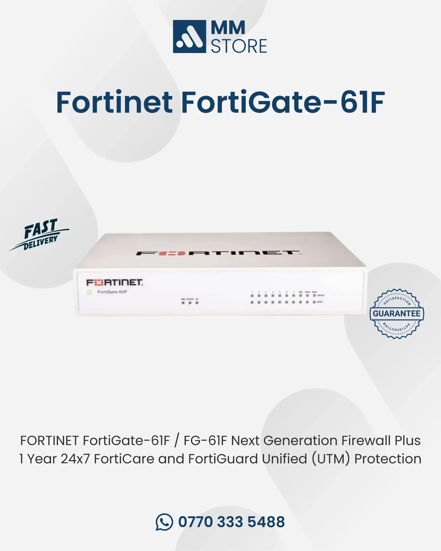 FORTINET FortiGate-61F / FG-61F Next Generation Firewall Plus 1 Year 24x7 FortiCare and FortiGuard Unified (UTM) Protection