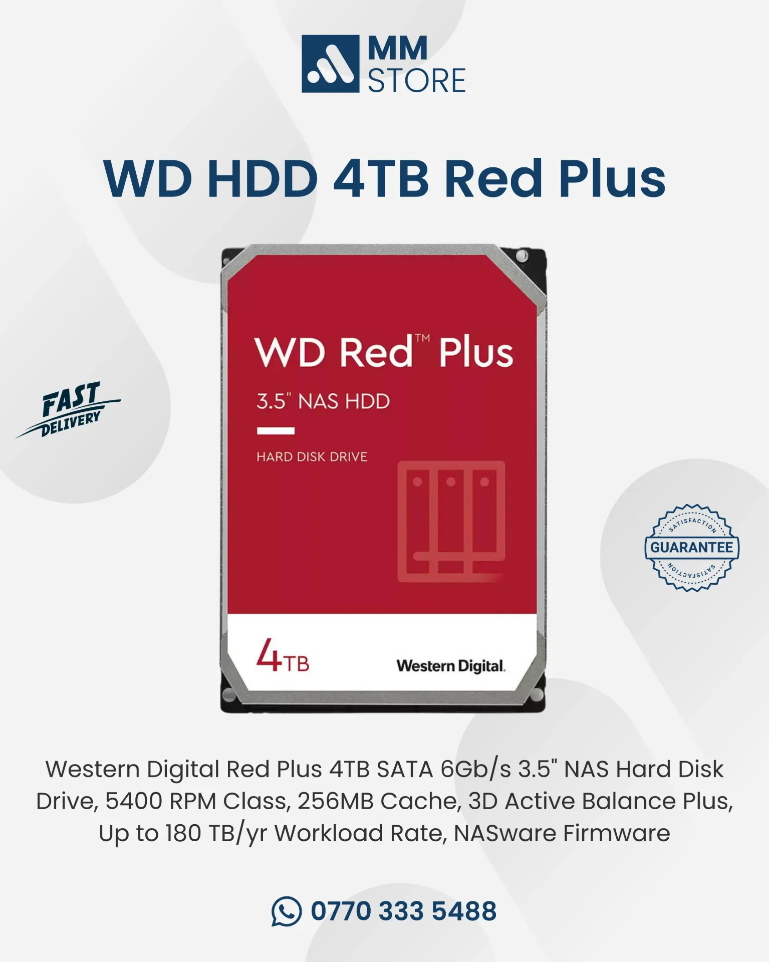 [SATA 6Gb/s 3.5" NAS Hard Disk Drive, 5400 RPM Class, 256MB Cache, 3D Active Balance Plus, Up to 180 TB/yr Workload Rate, NASware Firmware] WD40EFPX Western Digital Red Plus 4TB
