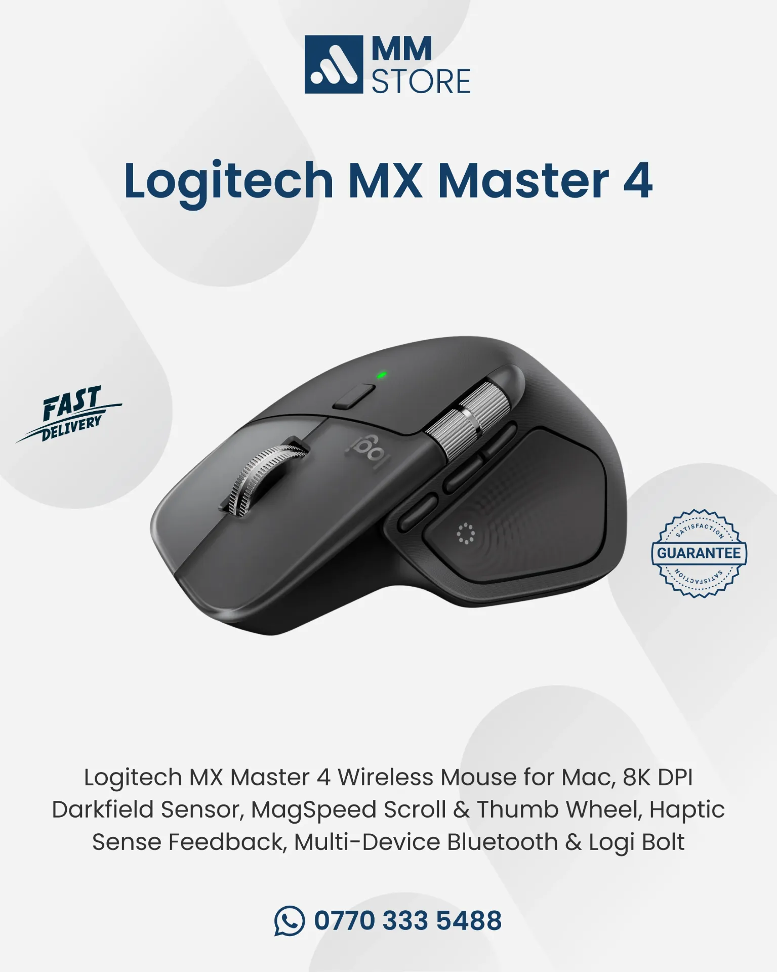 Logitech MX Master 4 Wireless Mouse for Mac, 8K DPI Darkfield Sensor, MagSpeed Scroll & Thumb Wheel, Haptic Sense Feedback, Multi-Device Bluetooth & Logi Bolt