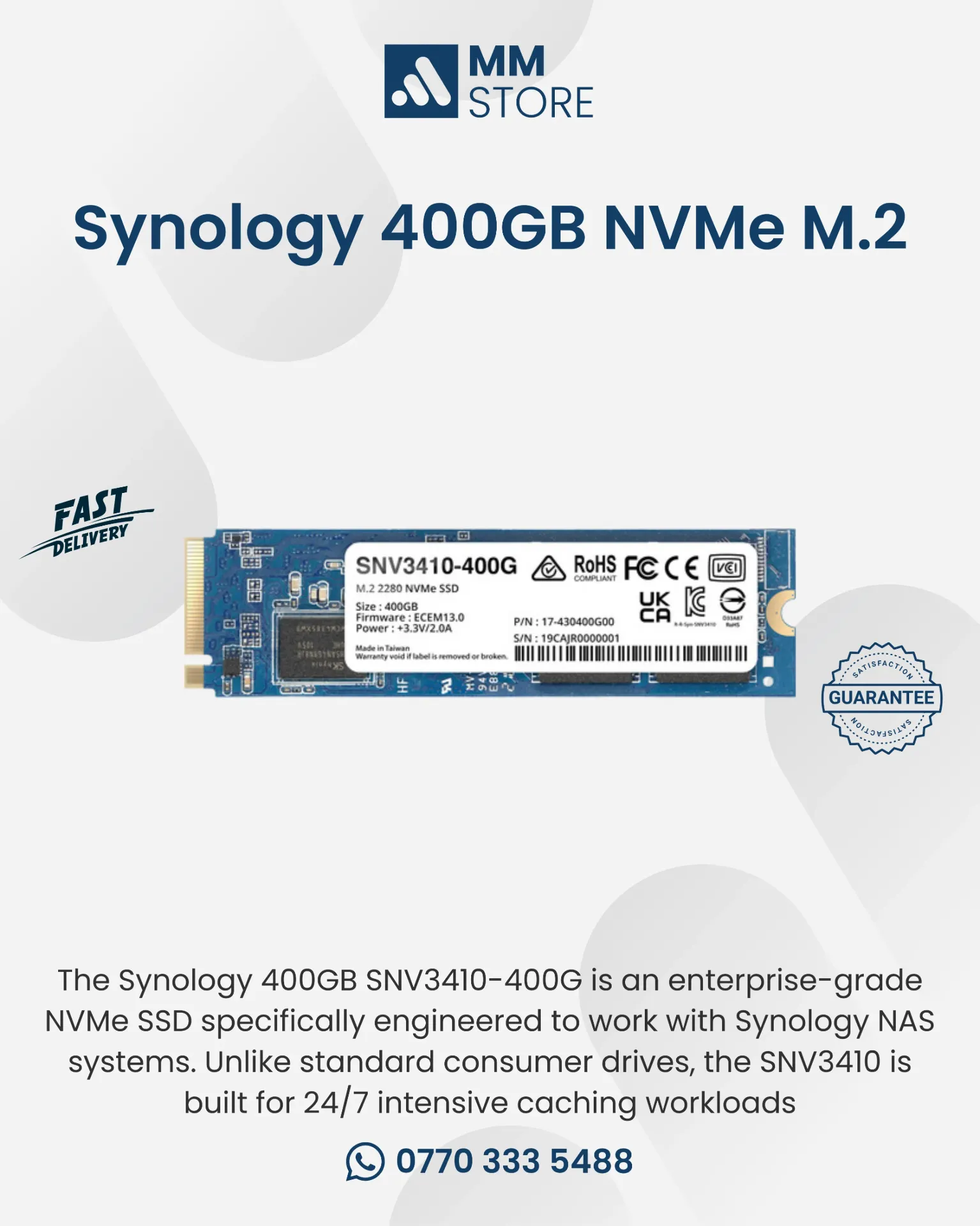 Synology 400GB SNV3410 NVMe M.2 2280 SSD