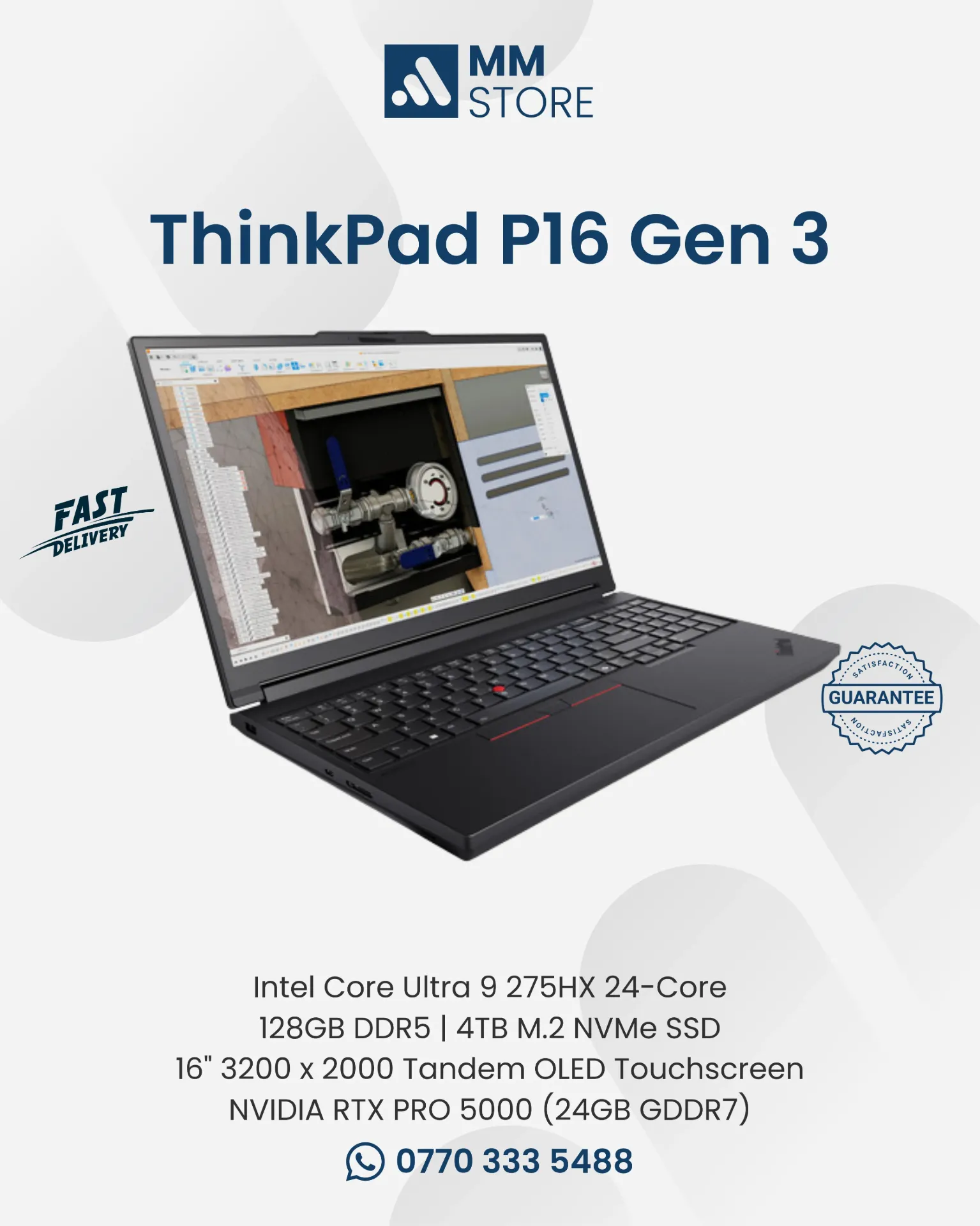 Lenovo ThinkPad P16 Gen 3 Laptop | Intel Core Ultra 9 275HX 24-Core | 128GB DDR5 | 4TB M.2 NVMe SSD | NVIDIA RTX PRO 5000 (24GB GDDR7) | 16" 3200 x 2000 Tandem OLED Touchscreen