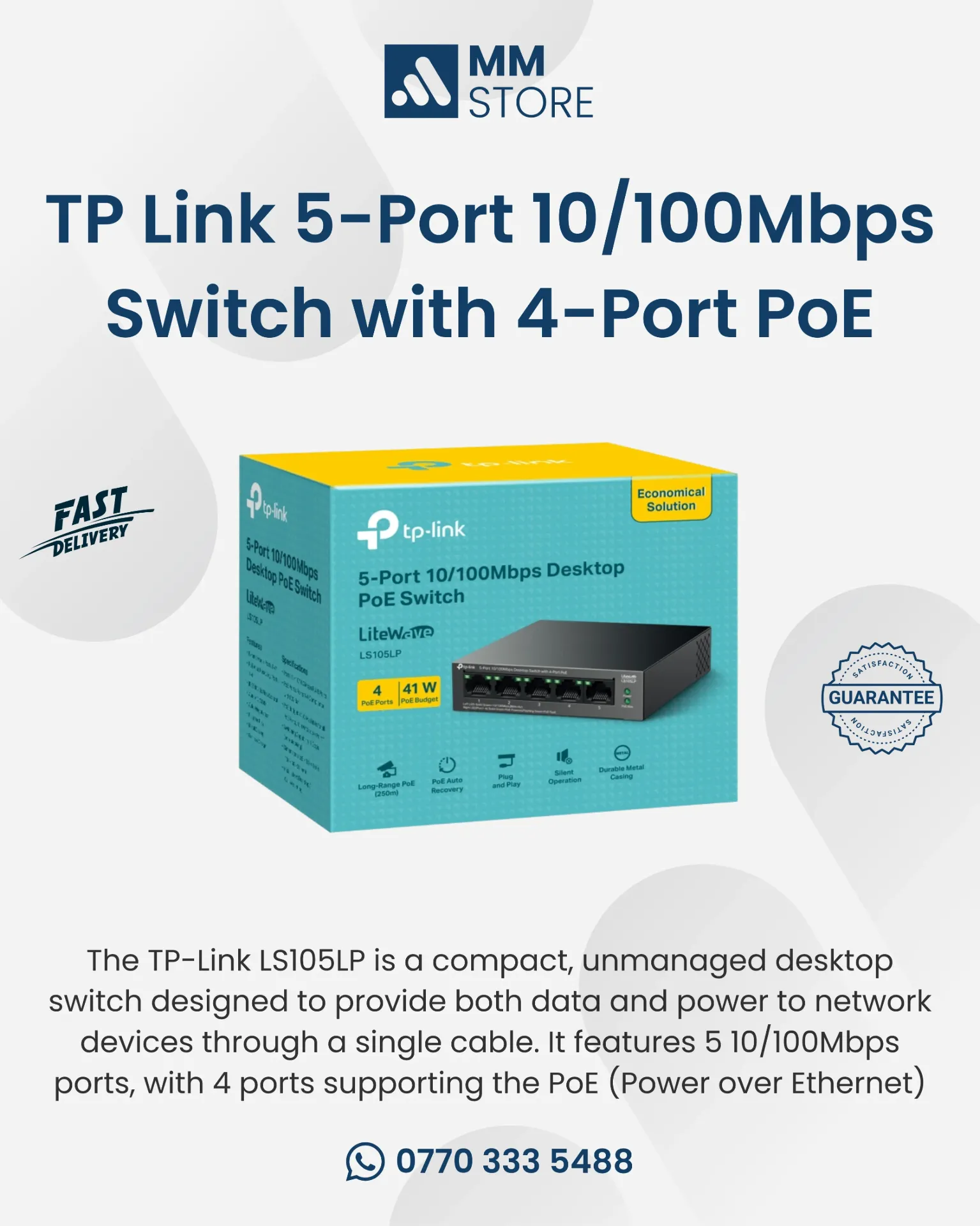 TP-Link LS105LP 5-Port 10/100Mbps Desktop Switch with 4-Port PoE