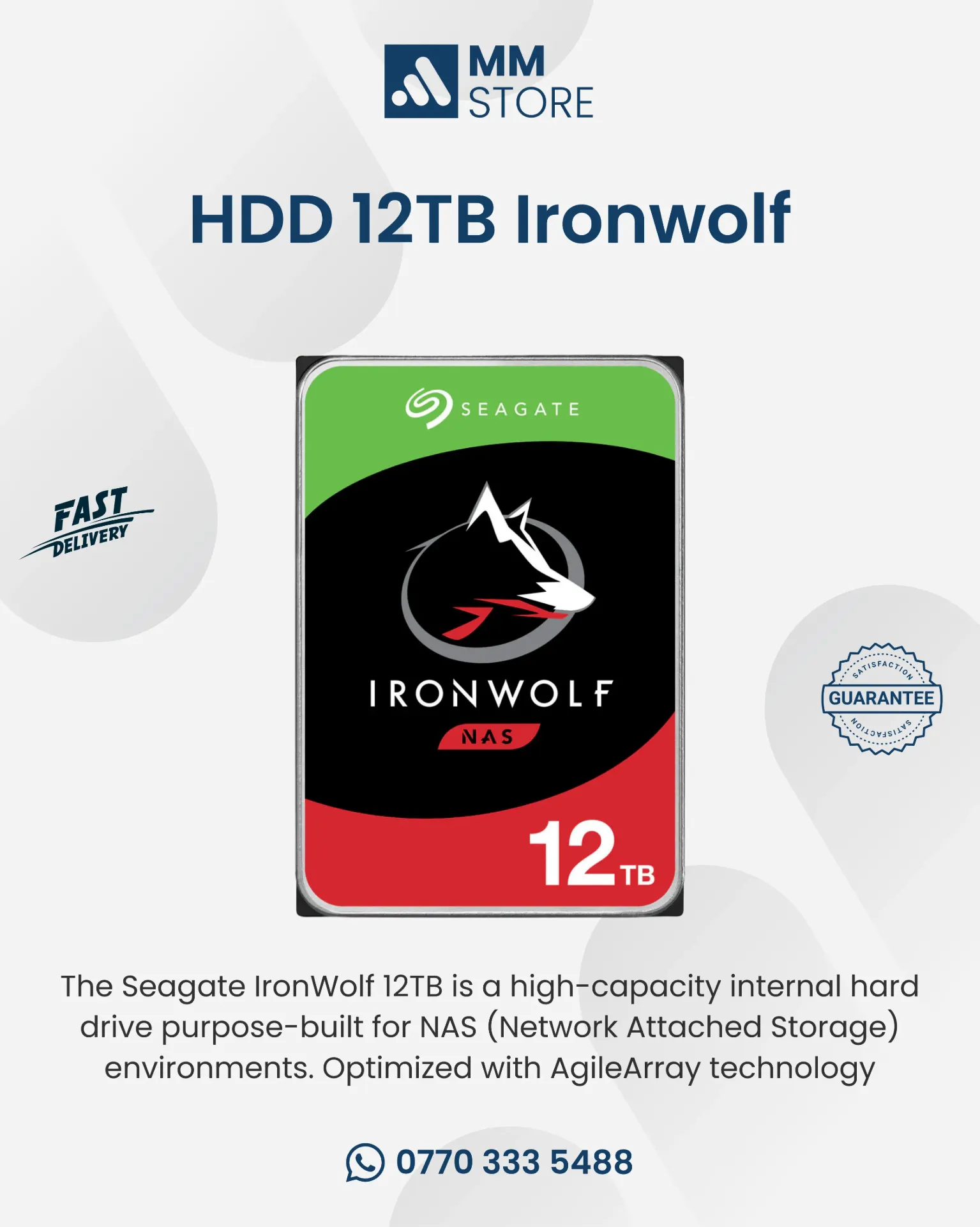 Seagate 12TB Ironwolf 7200 RPM SATA III 3.5" Internal NAS HDD