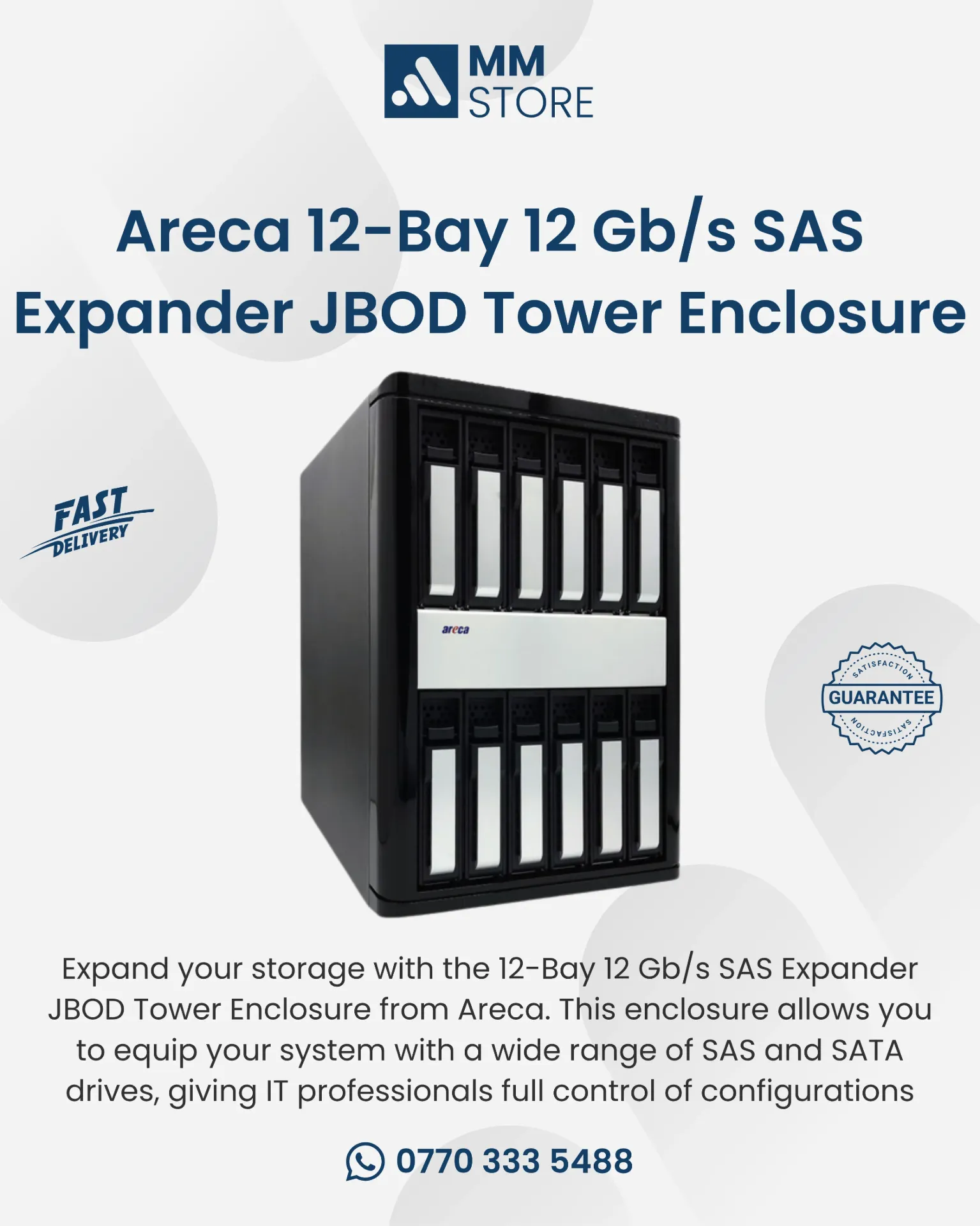 Areca 12-Bay 12 Gb/s SAS Expander JBOD Tower Enclosure