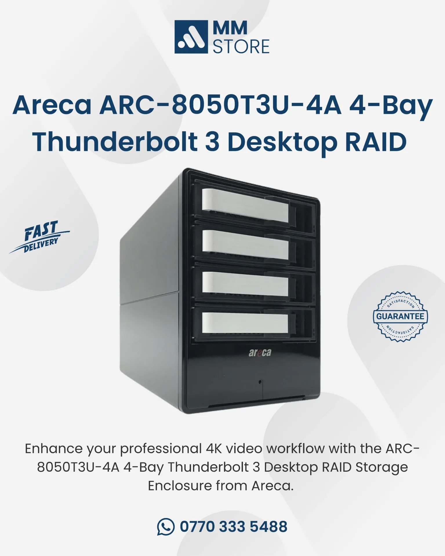 Areca ARC-8050T3U-4A 4-Bay Thunderbolt 3 Desktop RAID Storage Enclosure