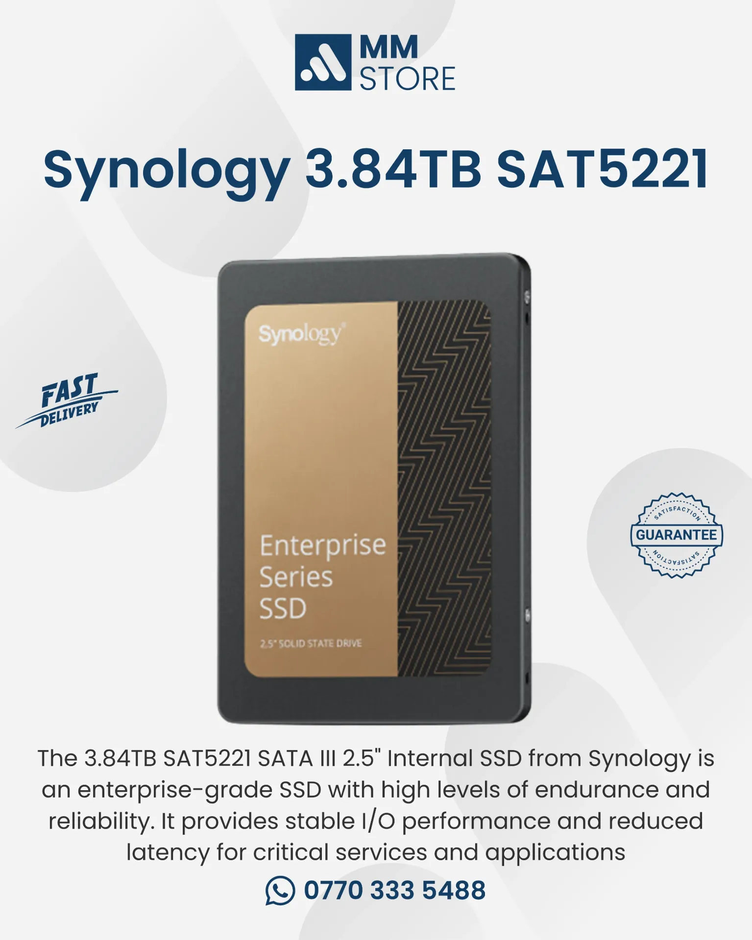 Synology 3.84TB SAT5221 SATA III 2.5" Internal SSD