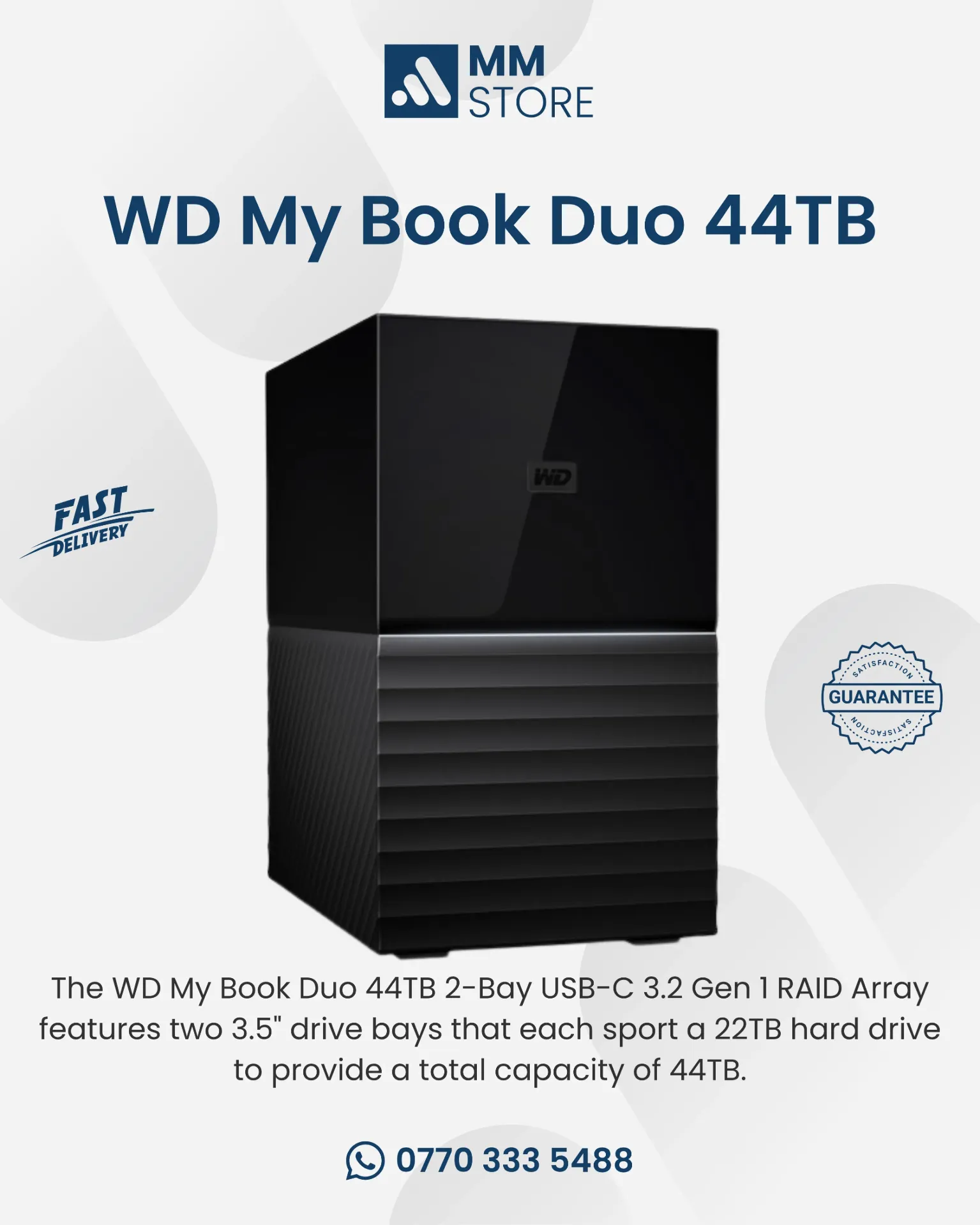 WD My Book Duo 44TB 2-Bay USB-C 3.2 Gen 1 RAID Array (2 x 22TB)