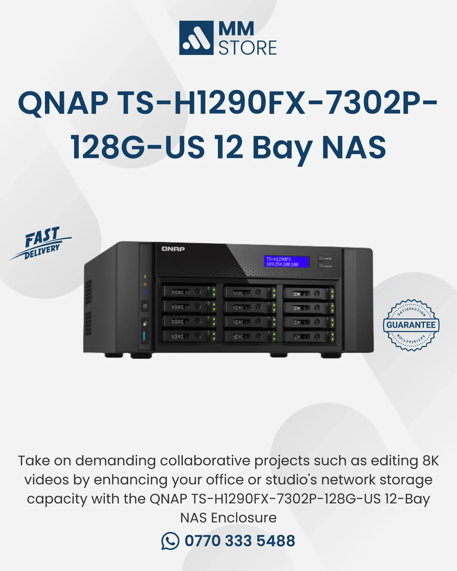 QNAP TS-H1290FX-7302P-128G-US 12 Bay NAS (AMD EPYC 7302P 16-Core | 128GB)