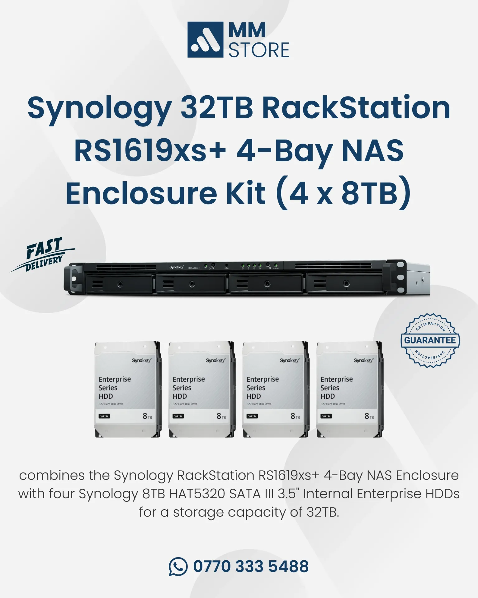 Synology 32TB RackStation RS1619xs+ 4-Bay NAS Enclosure Kit (4 x 8TB)