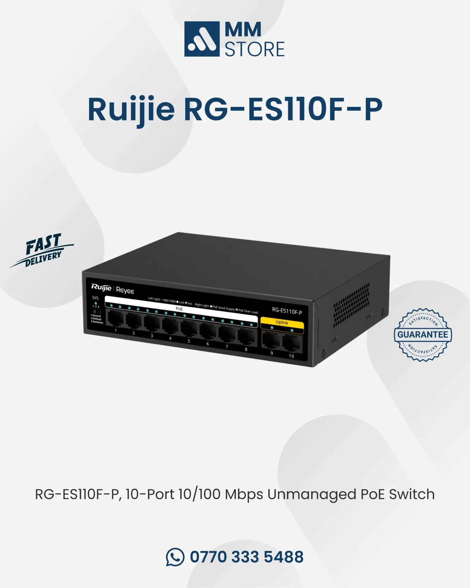 RG-ES110F-P, 10-Port 10/100 Mbps Unmanaged PoE Switch
