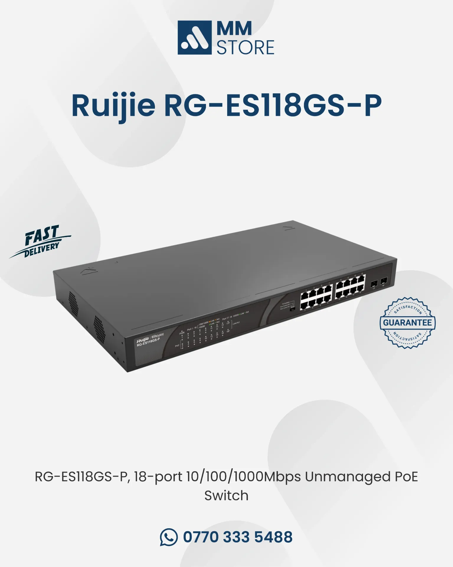 RG-ES118GS-P, 18-port 10/100/1000Mbps Unmanaged PoE Switch