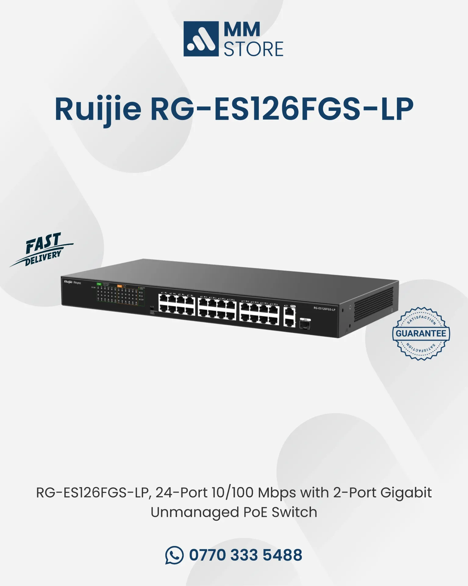 RG-ES126FGS-LP, 24-Port 10/100 Mbps with 2-Port Gigabit Unmanaged PoE Switch