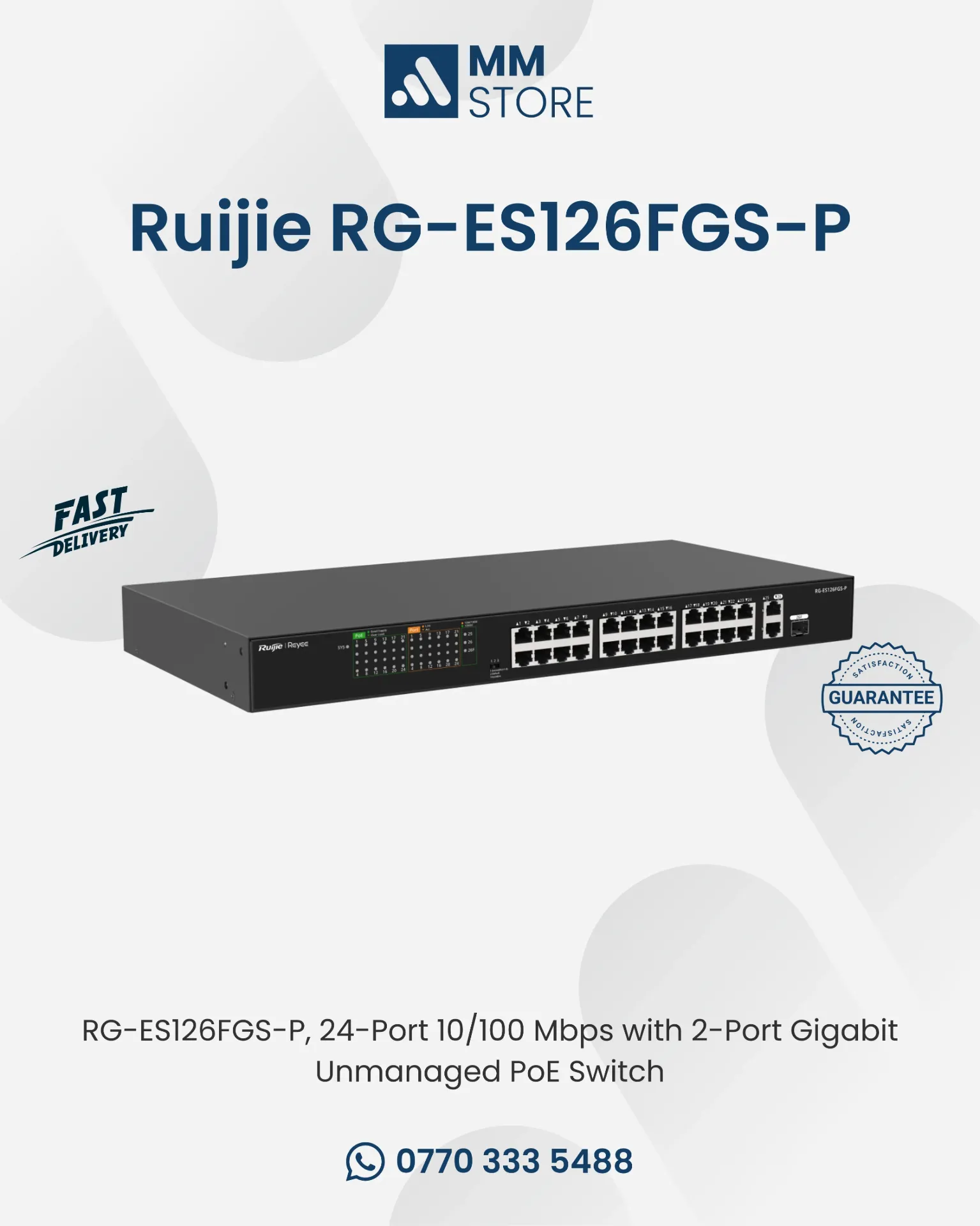 RG-ES126FGS-P, 24-Port 10/100 Mbps with 2-Port Gigabit Unmanaged PoE Switch