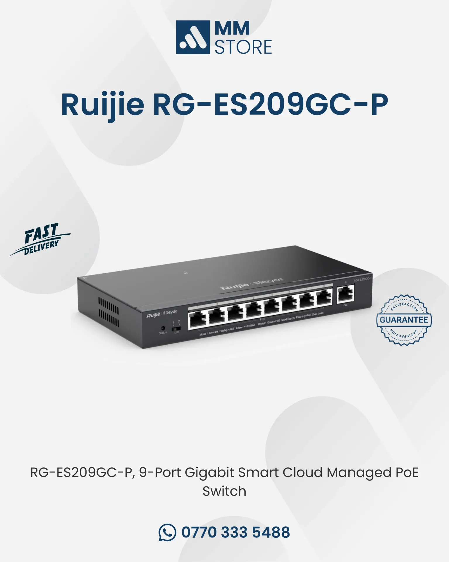RG-ES209GC-P, 9-Port Gigabit Smart Cloud Managed PoE Switch