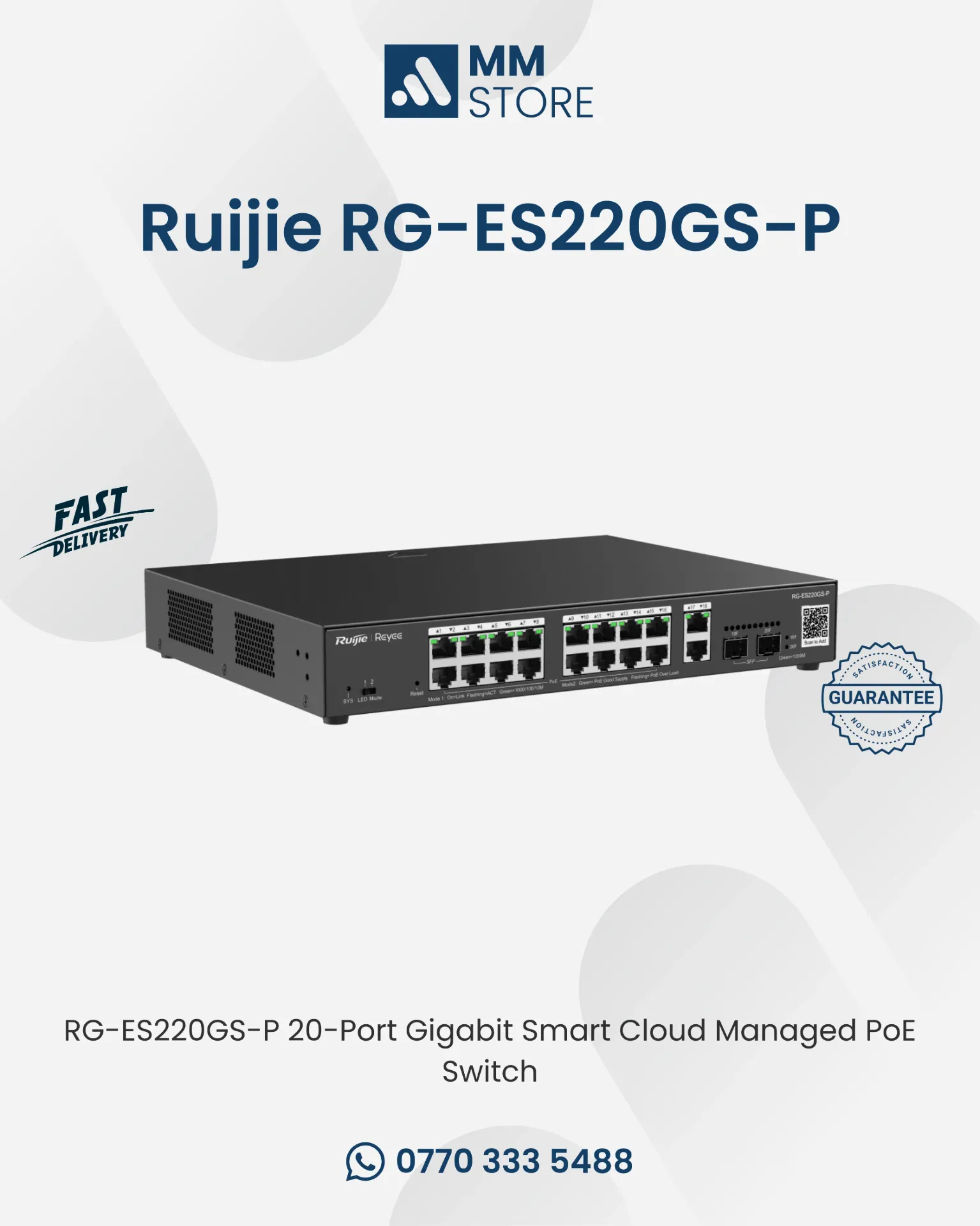 RG-ES220GS-P 20-Port Gigabit Smart Cloud Managed PoE Switch
