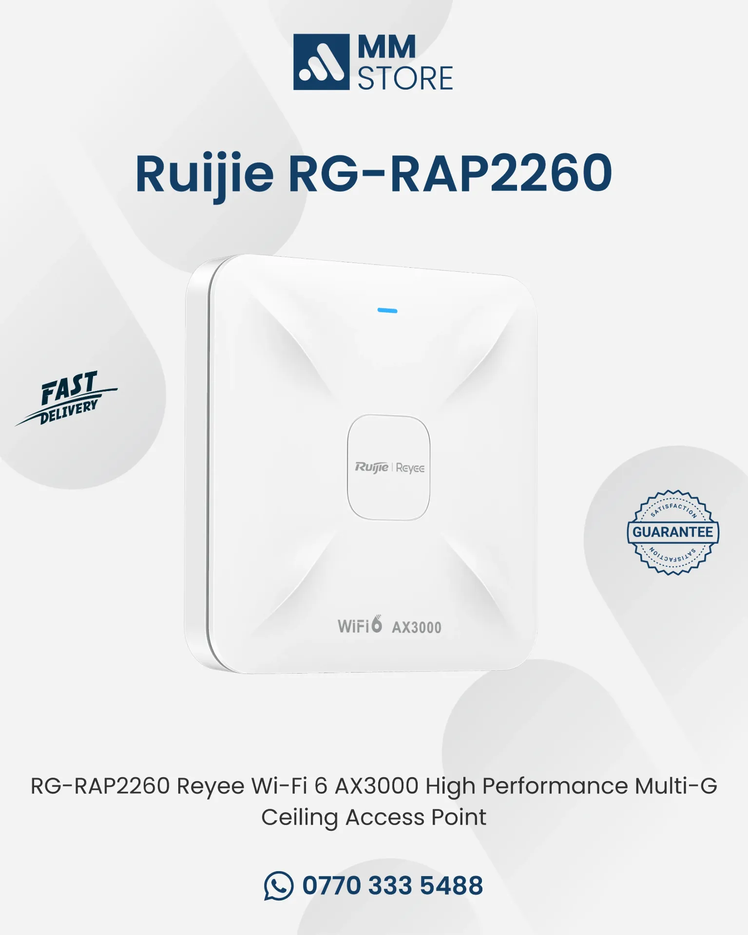 RG-RAP2260 Reyee Wi-Fi 6 AX3000 High Performance Multi-G Ceiling Access Point
